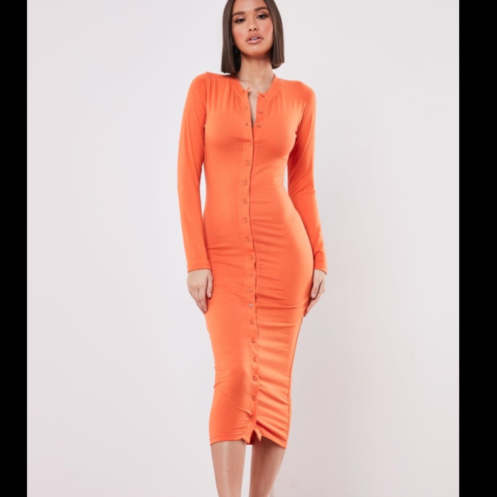Missguided Orange button Down bodycon Dress